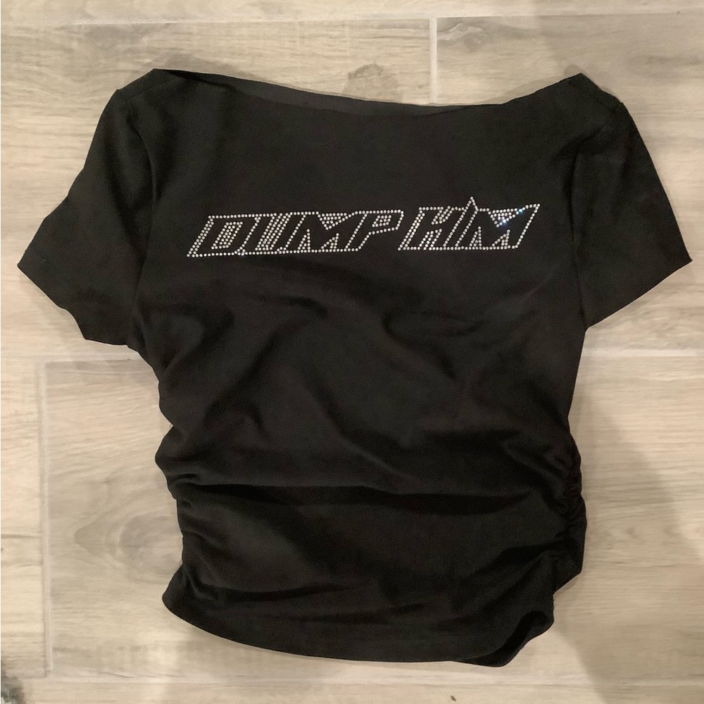 (xs-s)off the shoulder dump him rhinestone crop top